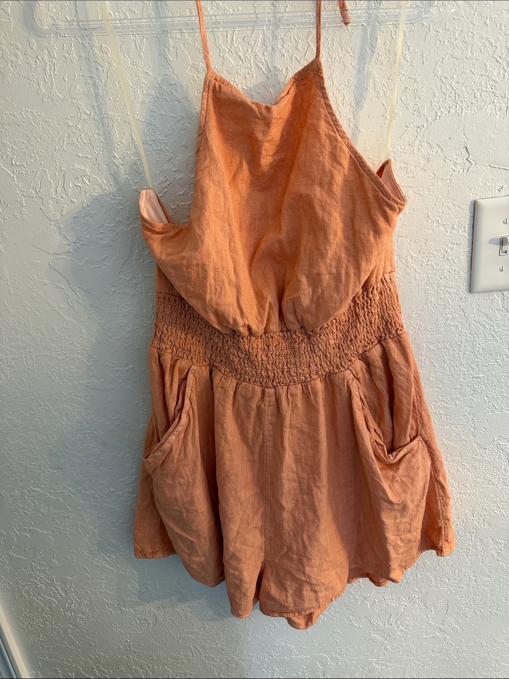 American Eagle Outfitters Linen Romper with Smocked Waist
